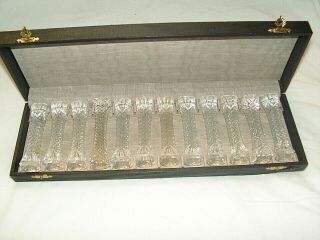 A Vintage Set Of 12 Cut Crystal Knife Rests In Case Box 3.  5 "