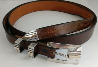 James Reid Sterling Silver 14k Gold Belt Buckle Set Leather Belt Santa Fe