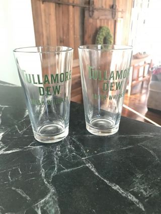 2 Tullamore Irish Whiskey Beer 16 Oz Pint Glass Set Two Glasses Pair Rare