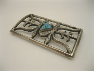 Vintage Navajo Sandcast Silver & Turquoise Bow Guard / Ketoh 2