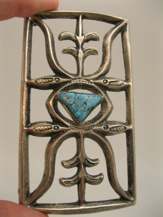 Vintage Navajo Sandcast Silver & Turquoise Bow Guard / Ketoh 3