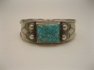 Old Fred Peshlakai Navajo Silver Bracelet With 8 Turquoise