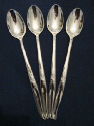 Set 4 Iced Tea Spoons Vintage Wm Rogers - Oneida Stainless: La Rose Pattern: Exc