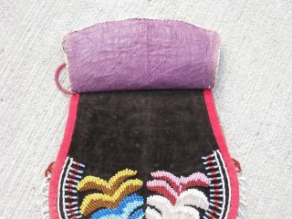 Antique Native American Iroquois beaded bag purse glass seed beads 7.  25x7.  25in 2