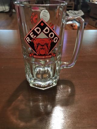 Vintage 1997 Clear Glass Beer Stein Red Dog Beer Mug 8 " Heavy