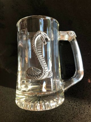 Glass Beer Tankard With Pewter Cobra Snake Motif Decoration 350ml Capacity