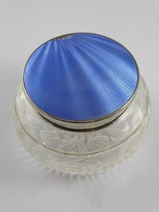 Vintage Art Deco Solid Sterling Silver Enamel Dressing Table Jar Box 1934