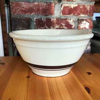 10 " Vintage Mccoy Beige & Brown Stripe Mixing Dough Bread Oven Ware Bowl