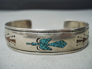 ONE OF MOST RARE VINTAGE NAVAJO THOMAS SINGER TURQUOISE STERLING SILVER BRACELET 2