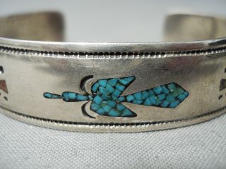 ONE OF MOST RARE VINTAGE NAVAJO THOMAS SINGER TURQUOISE STERLING SILVER BRACELET 3
