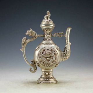 Chinese Vintage Handwork Silver Copper Dragon Tea Pot