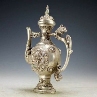 Chinese Vintage Handwork Silver Copper Dragon Tea Pot 2
