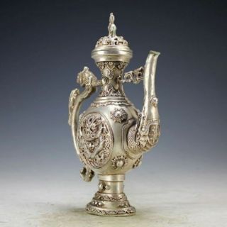 Chinese Vintage Handwork Silver Copper Dragon Tea Pot 3
