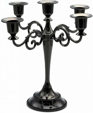 Honysky 5 - Candle Metal Candelabra Candlestick Holders 10.  6 Inch Tall Black