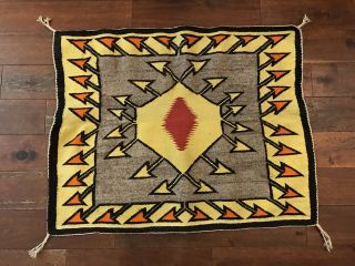 Vintage Navajo Weaving Arrow Motif Single Saddle Blanket Rug Hand Spun Wool