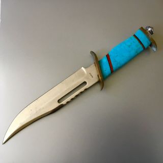 Old Pawn Native American Stainless Steel Turquoise Hunting Knife - 12.  5”