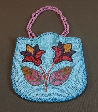 Very Fine Early 1900 Native American Columbia River Contour Beaded Bag Purse 2