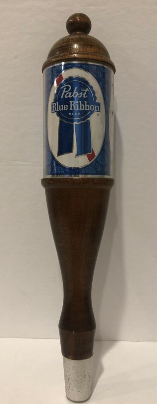 Vintage Pabst Blue Ribbon Beer Tapper Tap Handle Wood With Logo 12” Tall Pbr