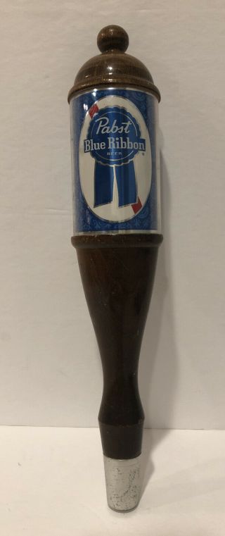 Vintage Pabst Blue Ribbon Beer Tapper Tap Handle wood with logo 12” tall PBR 2
