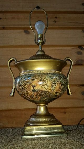 Vintage Leopard/urn Chalkware Table Lamp With Leopards Large Leopard Lamp