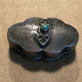 Sterling Silver Pill Box With Turquoise Stone Marked