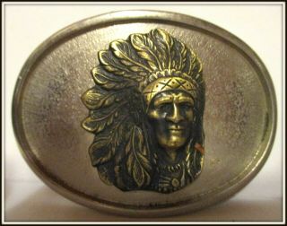 Vintage Usa Made Indian Chief With Headdress Heavy Belt Buckle Usa Made