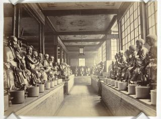 Rare Albumen Photograph Chinese Hall Of 500 Genii At Hualin Temple,  China 1880s