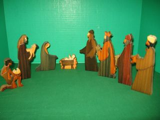 Vintage 8 Pc.  Wood Nativity Scene Irish Set Puckane Crafts Tipperary Ireland
