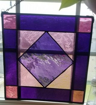 Vintage 12 " X 12 " Etched Stained Glass Window Panel