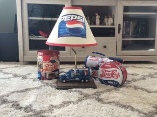 Vintage 1960 - 70 Pepsi - Cola Tins,  And Lamp