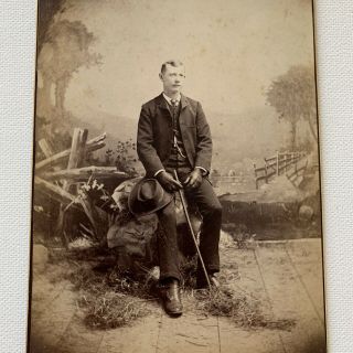 Antique Cabinet Card Photograph Man Gloves Whip Cowboy Hat Studio Knoxville,  TN 2