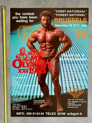 Mr Olympia 1985 Brussels Belgium Vintage Poster