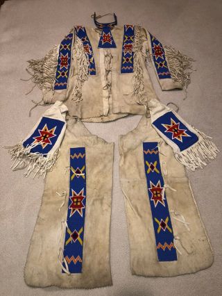 Mid 1900’s Northern Plains Sioux Native Indian Beaded 6 Piece Set Shirt Fringed