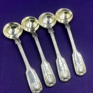 Set Of 4 Fine Quality Victorian Silver Plated Salt Spoons Crested Circa 1870