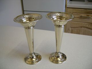 Vintage Silver Plated Trumpet Vases - 6.  5 " (16.  5cm) Tall (2805)