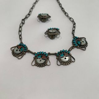 Vintage Zuni Sun Face Necklace And Earrings