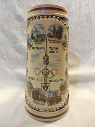 Vintage King Germany Munich Olympics Ceramic Pottery Beer Stein 7 1/2 "