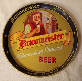 Vintage Braumeister Metal Tin Beer Serving Tray From The 1950s 60s Bar Sign