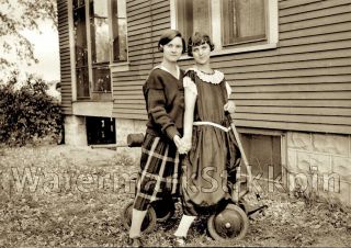 1920s Era Photo Negative Flapper Girl Friend Hold Hand Romantic Affection Love