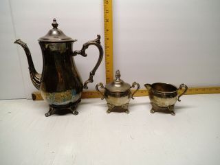 Vintage I.  S.  Co.  Silver Plated 3 Pc Tea Set Teapot Creamer Sugar Bowl