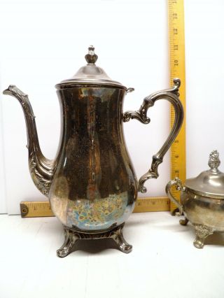 VINTAGE I.  S.  Co.  Silver Plated 3 pc Tea Set Teapot Creamer Sugar Bowl 2