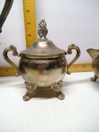 VINTAGE I.  S.  Co.  Silver Plated 3 pc Tea Set Teapot Creamer Sugar Bowl 3