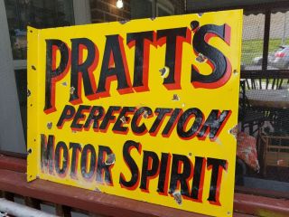 Vintage Pratts Perfection Motor Spirit Porcelain Enamel Petroleum Petrol Sign