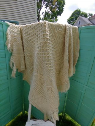 Vintage Ivory Cable Knit Fishermans Sweater Style Afghan
