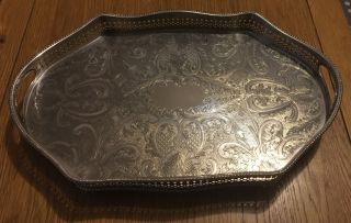Large Vintage Ashberry Silver Plated Tray With Ball & Claw Feet
