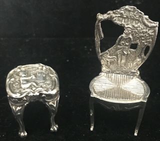 Stunning Solid Silver Hallmarked Miniature Chair London 1903 & Pretty Table