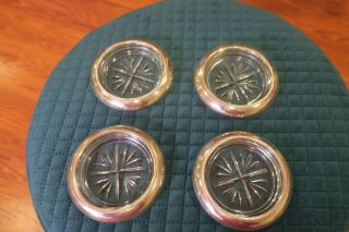 Vintage Crystal Sterling Coasters F.  B.  Rogers Silver Co.  1883 Set 4