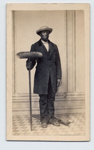 African - American Black Man Holding A Broom Rare 1860s Cdv Photo