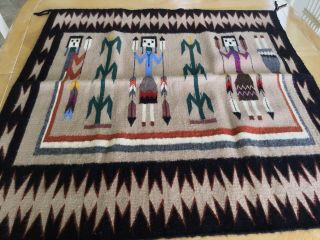Vintage Navaho Wool Yei Rug Wall Hanging 35x37