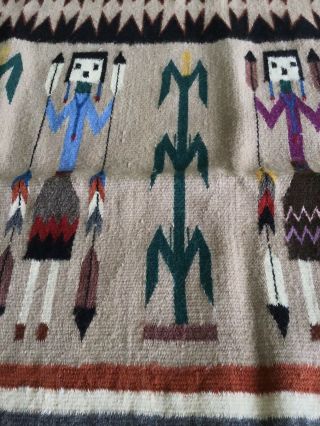 Vintage Navaho Wool Yei Rug Wall Hanging 35x37 3